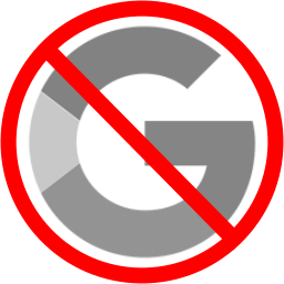 Logo Google barré en rouge montrant le refus de l'utilisation des services appartenant à Google.